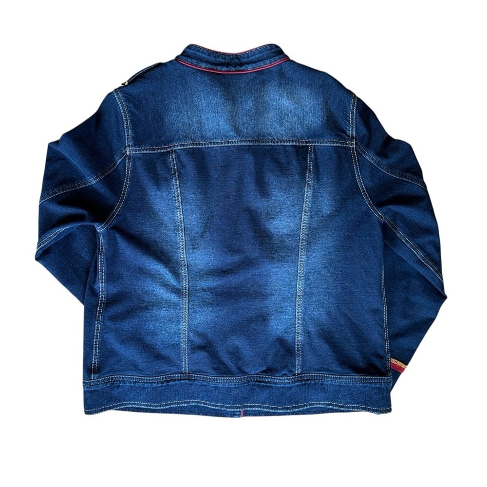 Chico’s Zenergy Denim Military Jacket Sz M/1 Stitching Stretch Dark Wash Pockets - Picture 5 of 7
